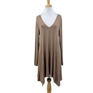 Tobi Fairytale Hem Dress Womens M Medium Stone V Neck Long Sleeve Pullover Solid